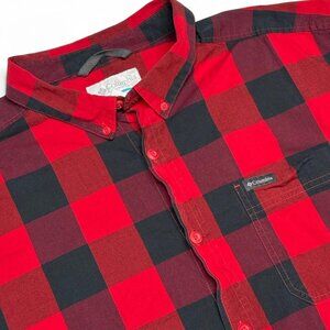 Columbia Shirt Men's Size XL Red Buffalo Plaid Button Down Long Sleeve Cotton